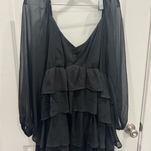 Abercrombie & Fitch Black Tiered Chiffon Long Sleeve Mini Dress